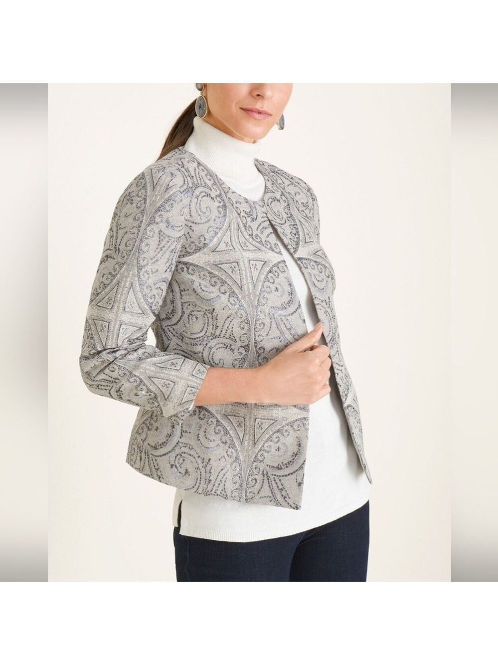Chico's Nordic Jacquard Open Jacket Size 3